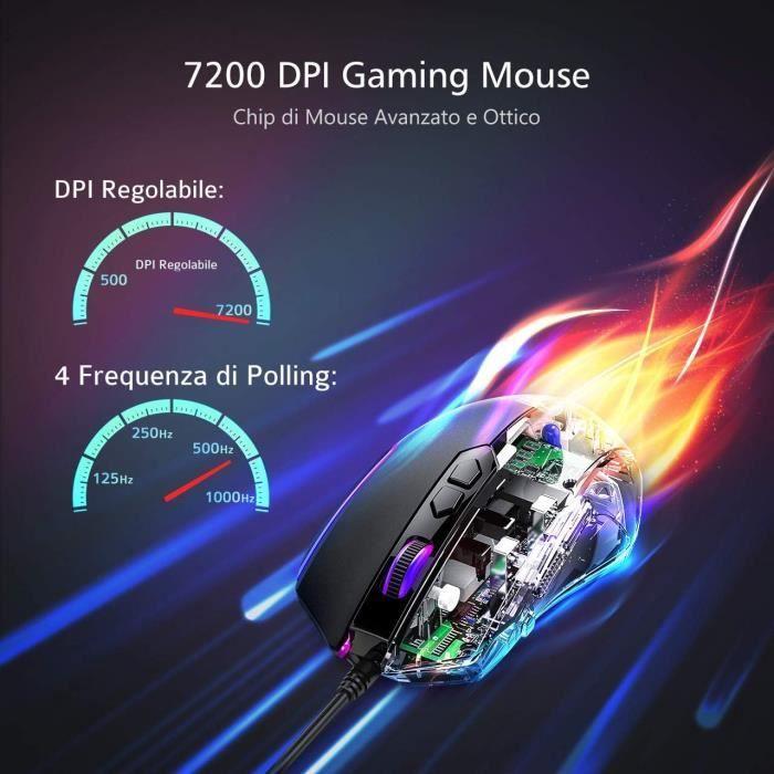 Souris Gaming - VIVIJO - Noire - 7200 DPI Ajustable - 8 Boutons Programmables - Ergonomique