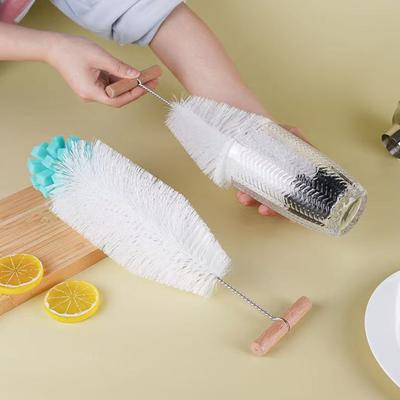 Bottle Brush with Bamboo Handle Food-Grade Nylon Hard Bristles Deep Cleaning Brush for Glass Bottles Cups Kettles