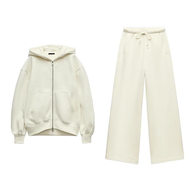 Spring New Arrival Women's Clothing High Waist Flannel Straight-Leg Pants 4174843 Zipper Ornament Loose Sweater 4174842