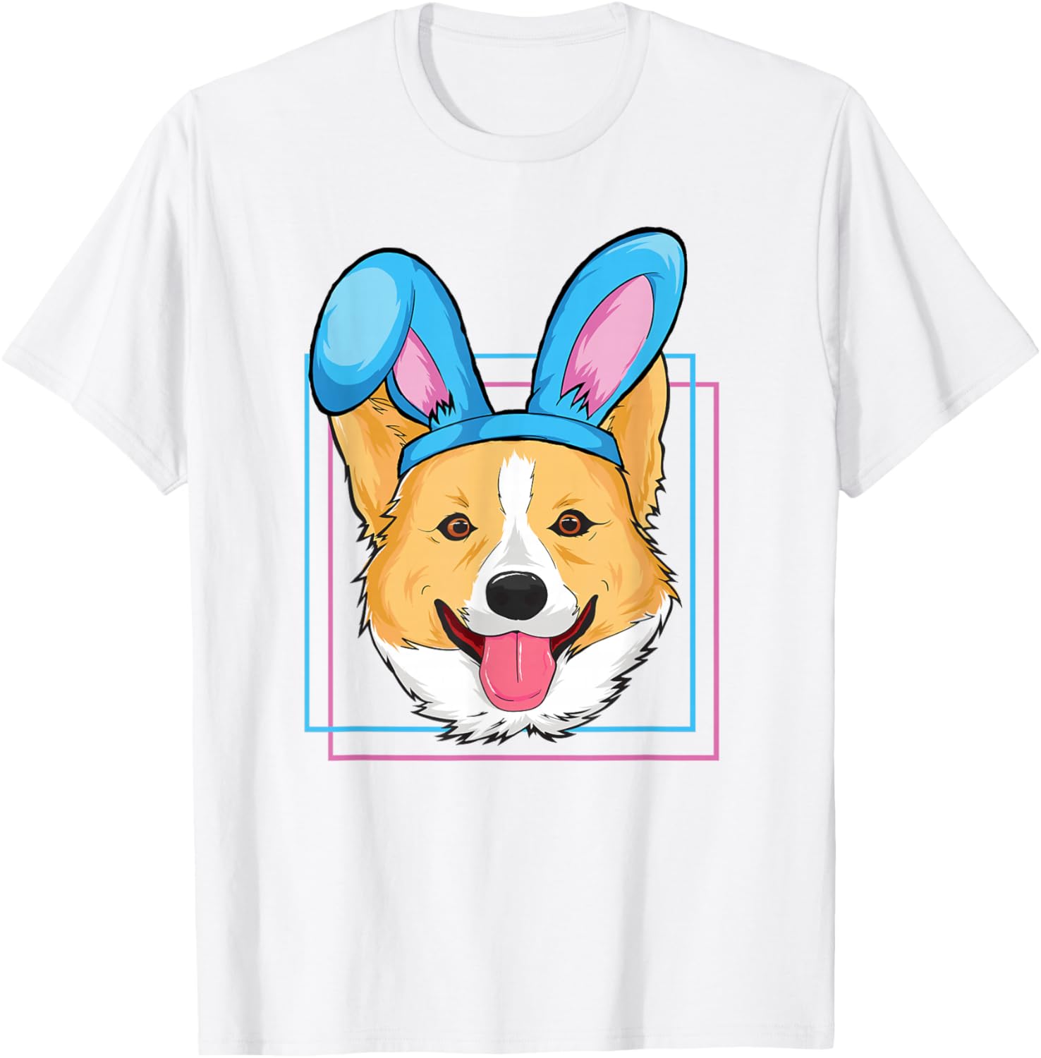 Corgi Wearing Bunny Ears Easter Egg Hunting Dog Lover Graphic T-Shirt Casual Cotton Short Sleeve Tee S