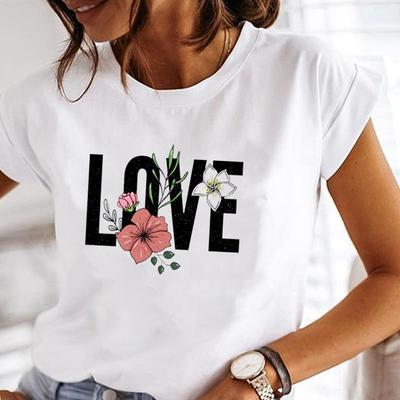 (Asian Size) Short Sleeve Tee Top Love Letter Flower Cartoon Fashion Tshirt Women Clothing Casual Print Lady Female Graphic T-shirt