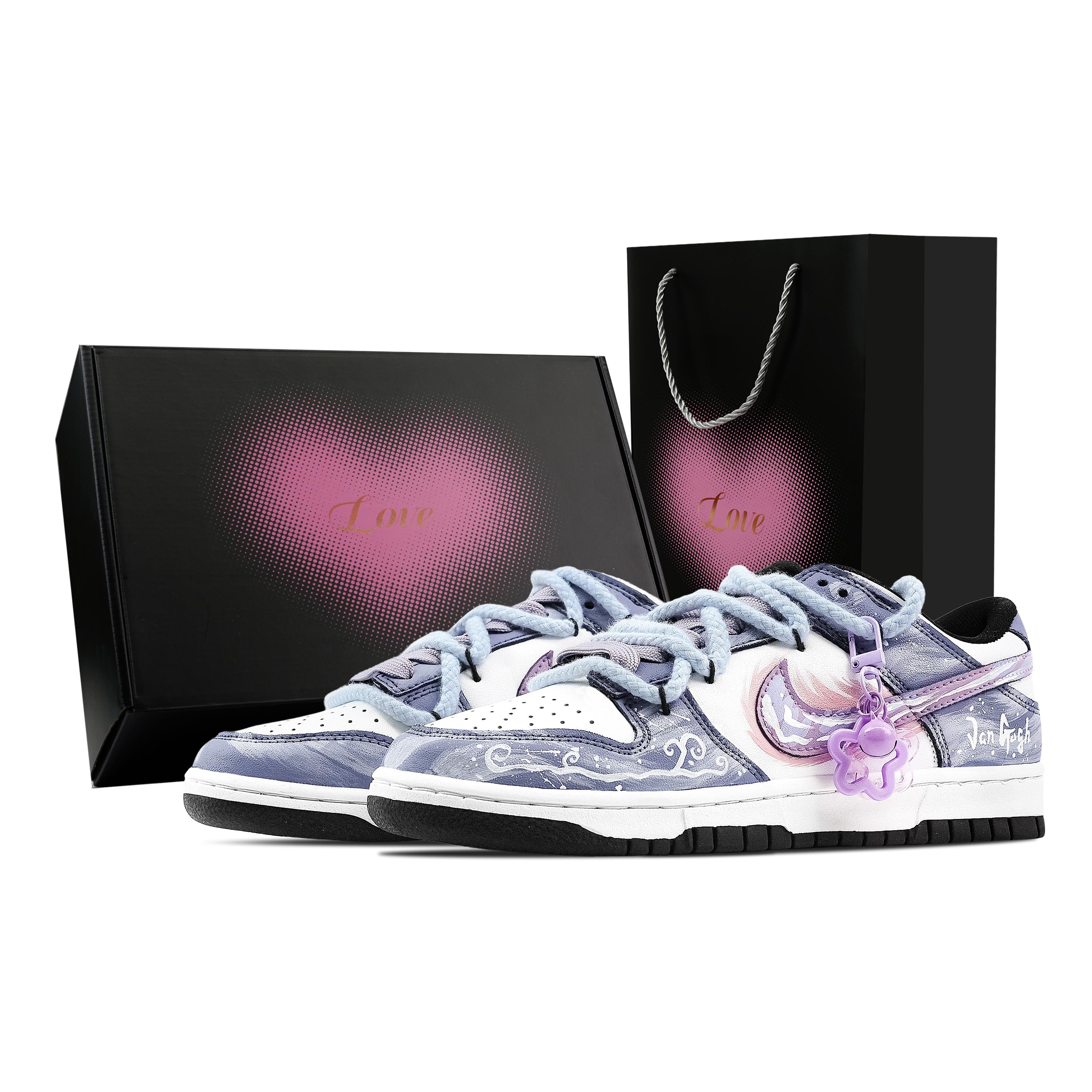 

Nike Dunk Dreamy Bubble Heart Box Abrasion Resistant Low top Skateboard Shoes Unisex Purple White HF5441-100(Team773-1-) 42.5