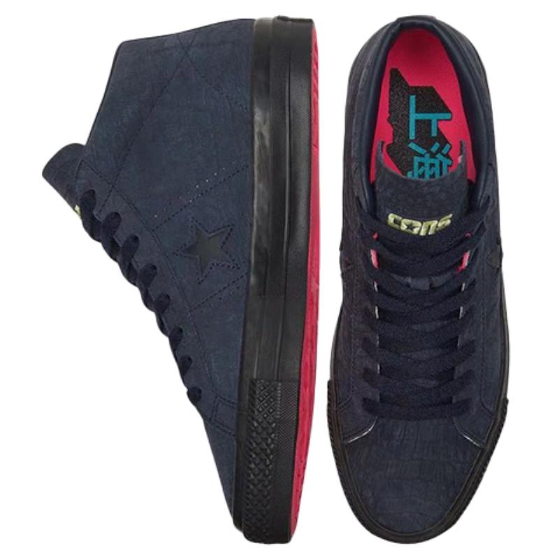 Converse One Star Pro Wrapping Non-slip and Wear-resistant Mid-top Board Shoes for Men and Women In Navy.