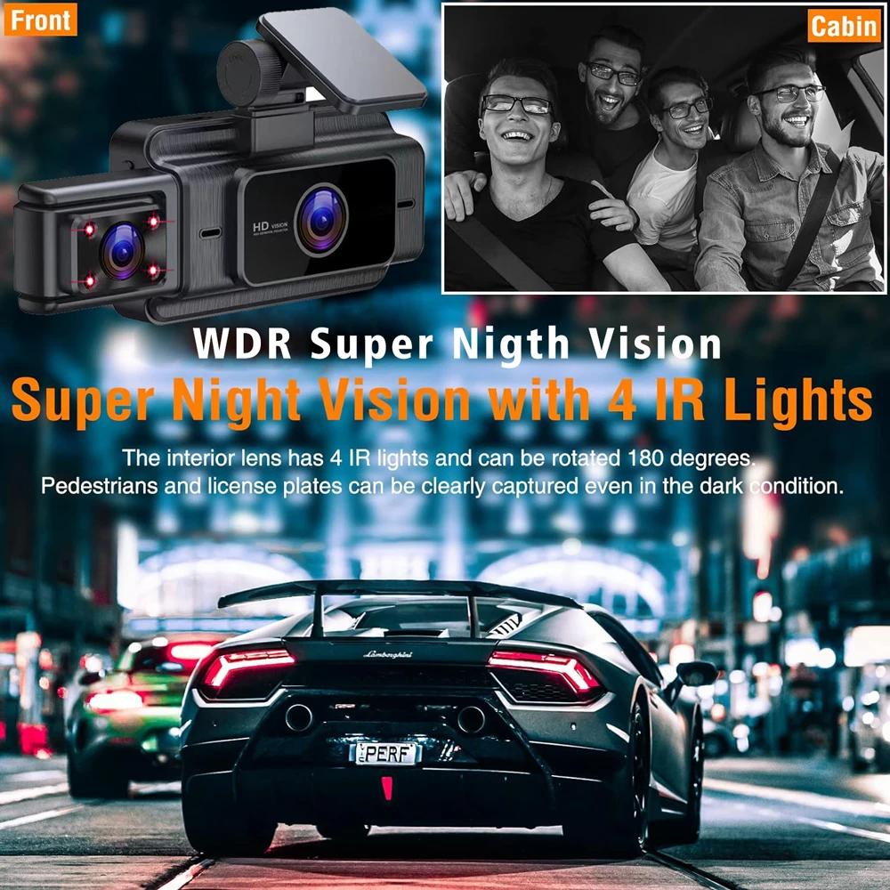 Wifi 2/3 Kamera Samochodowa DVR Dash Cam FHD 1080P 3 Kanały Obiektyw Kamera Samochodowa Wnętrze Dashcam Rejestrator Wideo Black Box Super Night Vision