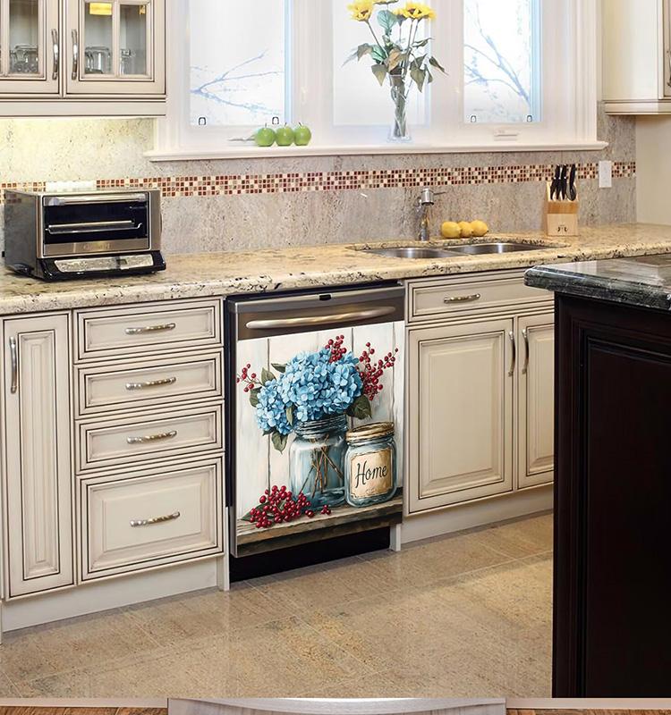 1PC PVC Waterproof Decals Kitchen Floral Printed Home Decoration Dishwasher Sticker Self Adhesive Wallpaper Refrigerator