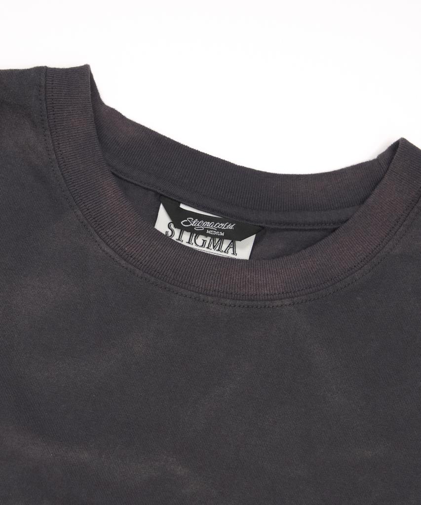 STIGMA Cross Smile Vintage-Like Washed Oversized Short Sleeves T-Shirts Charcoal