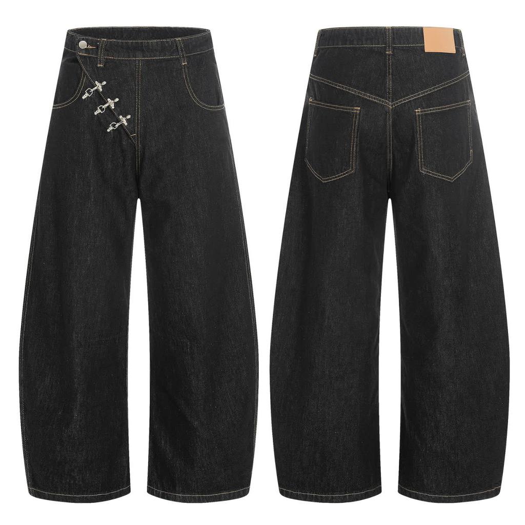 Unisex High Waist Barrel Jeans Loose Fit Streetwear Wide Leg Jeans Vintage American Zip Fly Stretch Denim Trousers