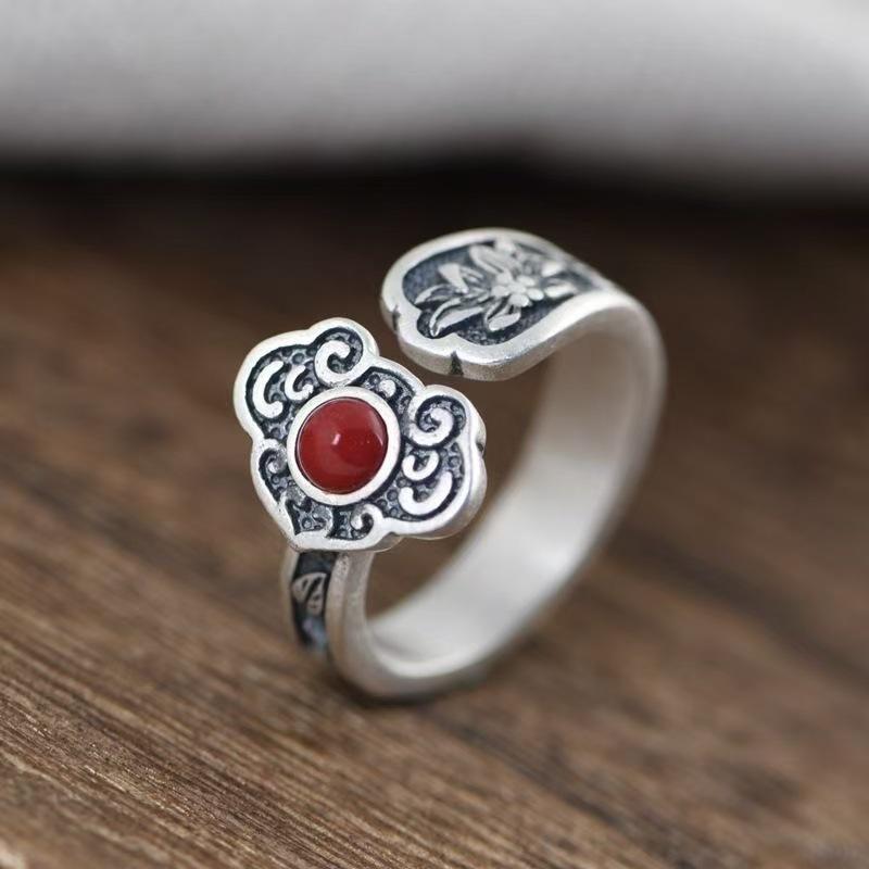 Unisex Retro Thai Silver Pixiu Ruyi Openable Finger Rings