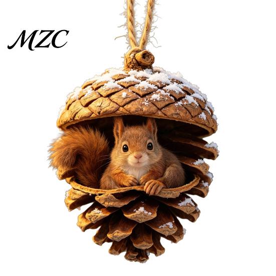 Durable Holiday Ornaments Forest Animal Acorn Ornaments, Cozy Woodland Christmas 2D Acrylic Realistic Hanging Decor Pine Cone Pendant for Xmas