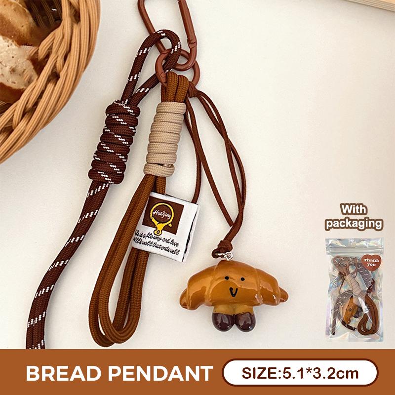Kawaii Cartoon Bread Shaped Keychain Cute Pendant with Lanyard for Purse Bag Charm Party Favor for Children