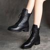 Botas femininas de inverno em couro macio acolchoadas com bico redondo