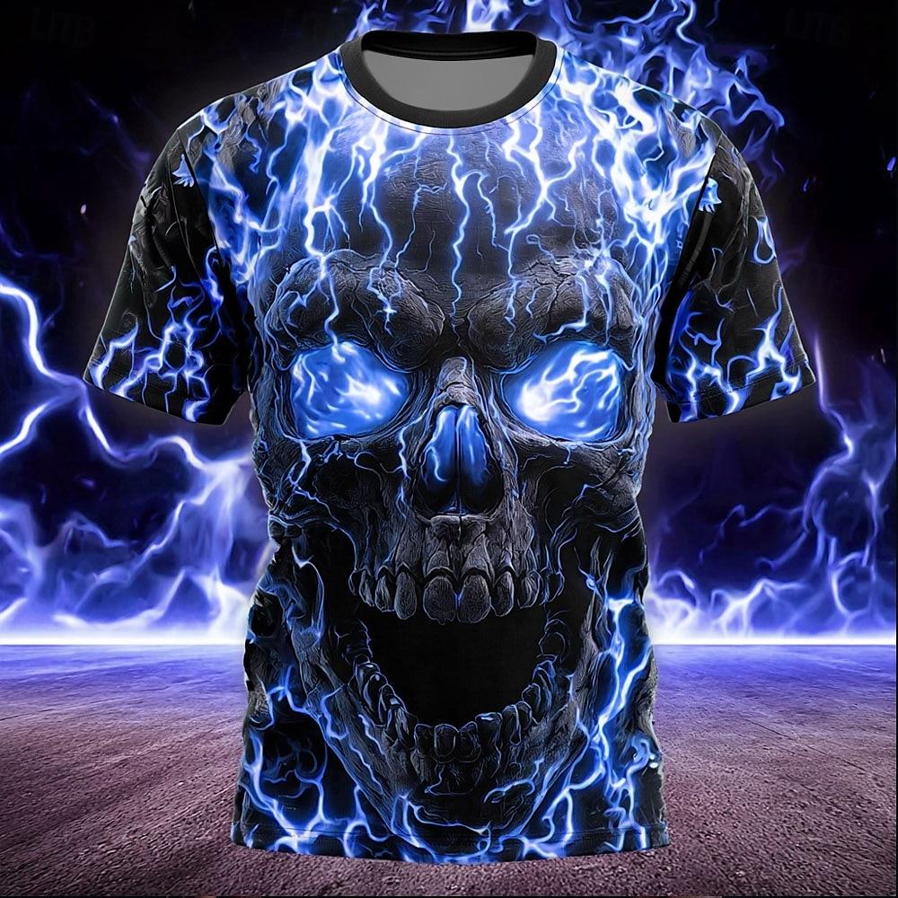 Letní T-shirt s 3D potiskem lebky Fame Streetwear Pánská Móda Ležérní Oversized s kulatým výstřihem Krátký rukáv Trička Vrcholy Oblečení