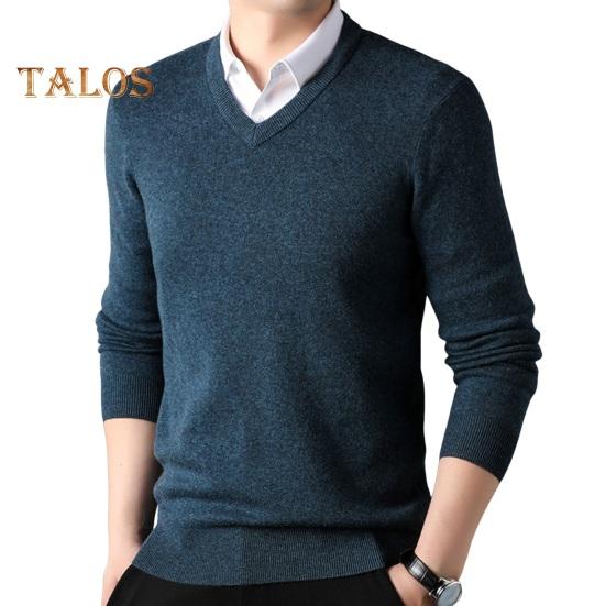 

Осень-зима мужской свитер с V-образным вырезом, трикотажный однотонный эластичный пуловер средней длины, формальный деловой стиль, свитер L темно-синий