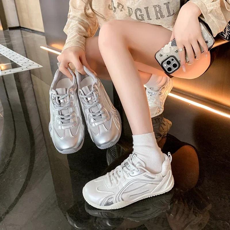 2024 Hot Sale Women's Shoes Lace-up Women's Vulcanize Shoes Fashion Mesh Ladies Casual Shoes New Soft Bottom Breathable Sneakers