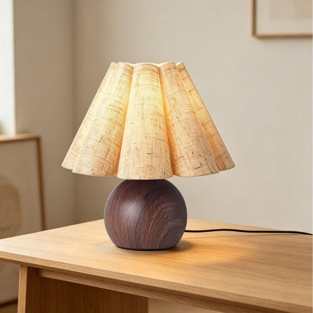 Brass Gold Table Lamp Walnut Wood Grain Night Light Shelves Ambient Night Light Living Room Decor