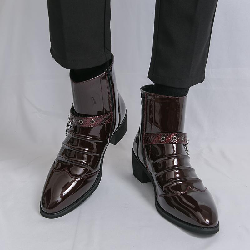 Men High Top Boots Pu Pointed Chain Decoration Fashionable Classic Men Boots Sizes 38-46