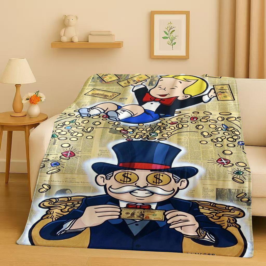 3D Rich Game Monopoly Money Dollar Cartoon Flannel Blanket,Ultra Soft Warm Plush Throw for Home Bedroom Bed Sofa Cover Kids Gift