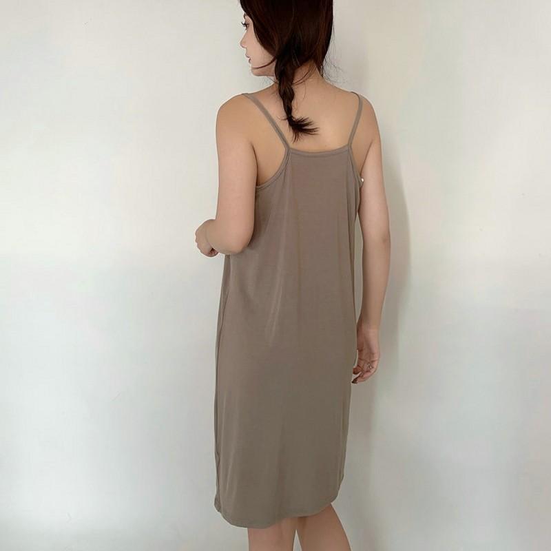 Modal Spaghetti Strap Dress Summer Sexy Sleeveless Tank Dress Solid Color Casual Camisole Dresses Mid-length Soft Sleepdress Basic Slipdress