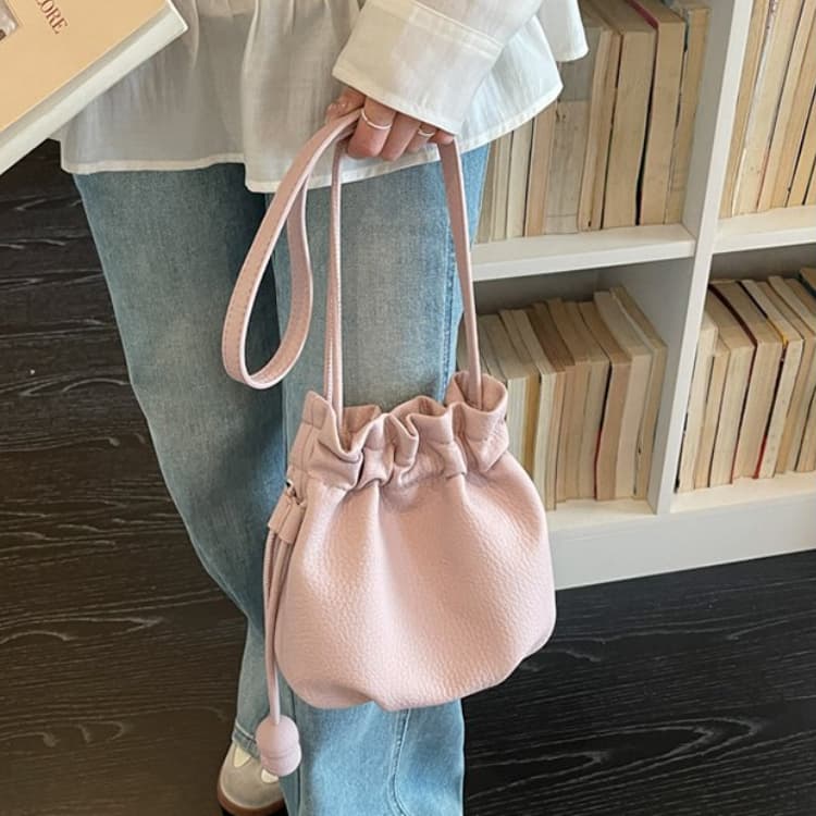Lychee Pattern Drawstring Bucket Bag Women's Crossbody Shoulder Bag
