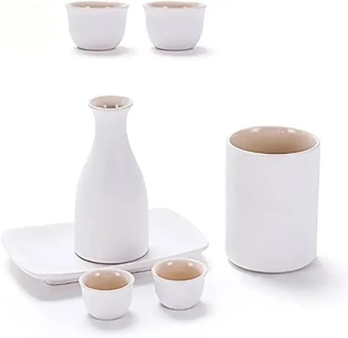 Vintage Ceramic Sake Pot Cups Set Traditional Durable Crafts Gift Groove Design Creative for Cupboard Cabinet Drawer Home
