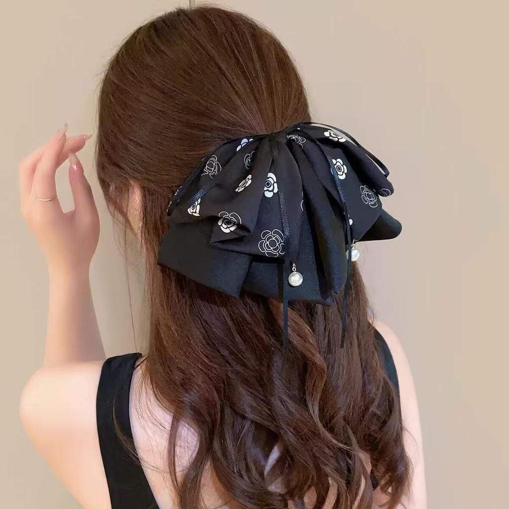 Koreanische florale Schleifen-Klauen-Haarspange für Frauen - Süßer Stil, Halboffene Hochsteckfrisur, Ponytail-Accessoire