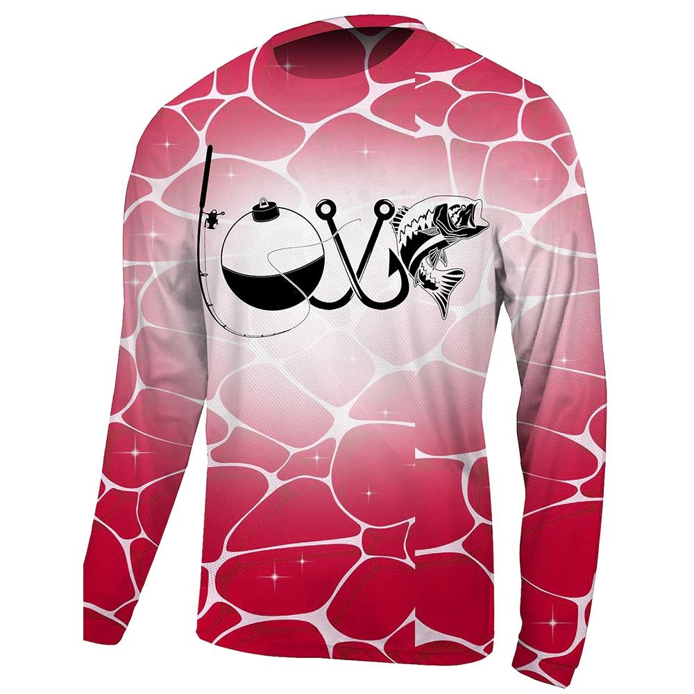 2024 Men's Fishing Shirt Long Sleeve Piranha Sea Wave Print Outdoor Running Training Breathable O Neck T-Shirt Fishing Clothing