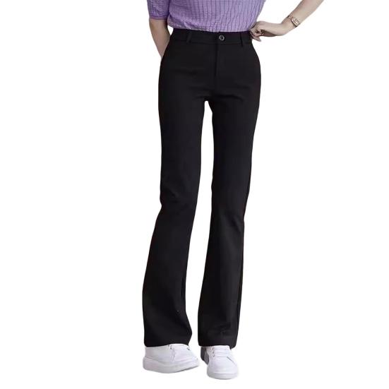 Women Suit Pants High Waist Button Zipper Fly Office Lady Trousers with Pockets Solid Color Slim