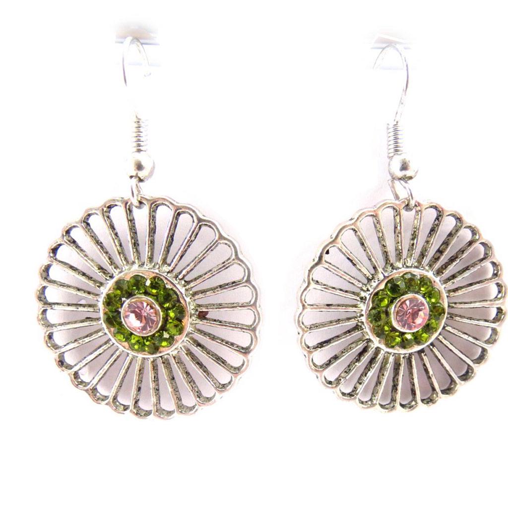 Les Trésors De Lily [J5985] - Silver Green 'Memories of the Past' Designer Earrings