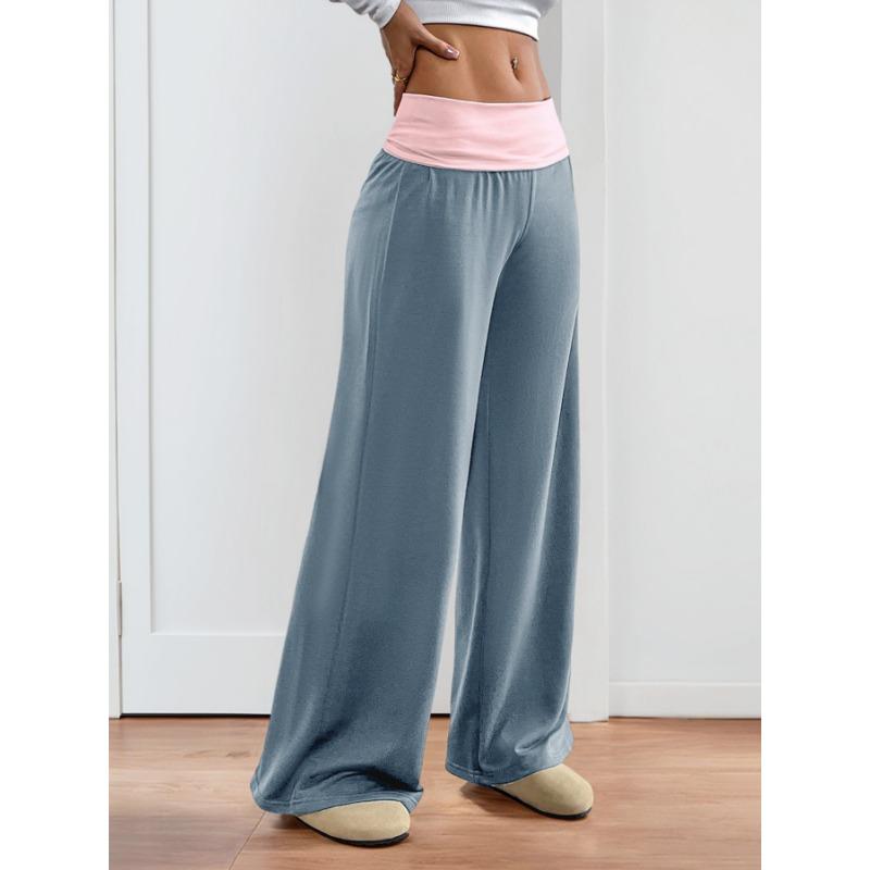 YYFS Women's Fashion Casual Solid Color Print High Waist Trousers Pants & Capris