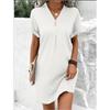 V-neck Solid Color Pullover Comfortable Casual Button Up Dress
