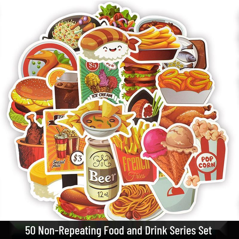

50 Креативных граффити-наклеек с едой и напитками для автомобилей, чемоданов, холодильников, гитар, скейтбордов и самокатов