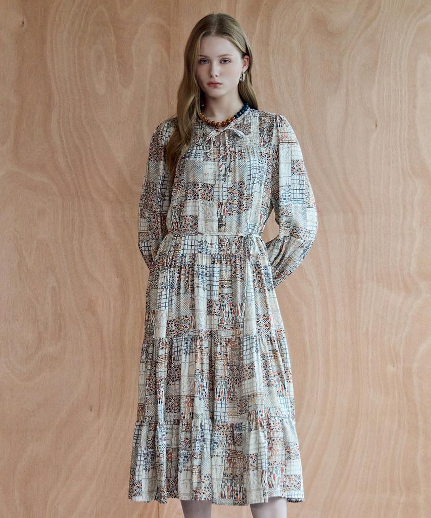 MAXZA Hotfix Patchwork Smoke Tiered Long Dress