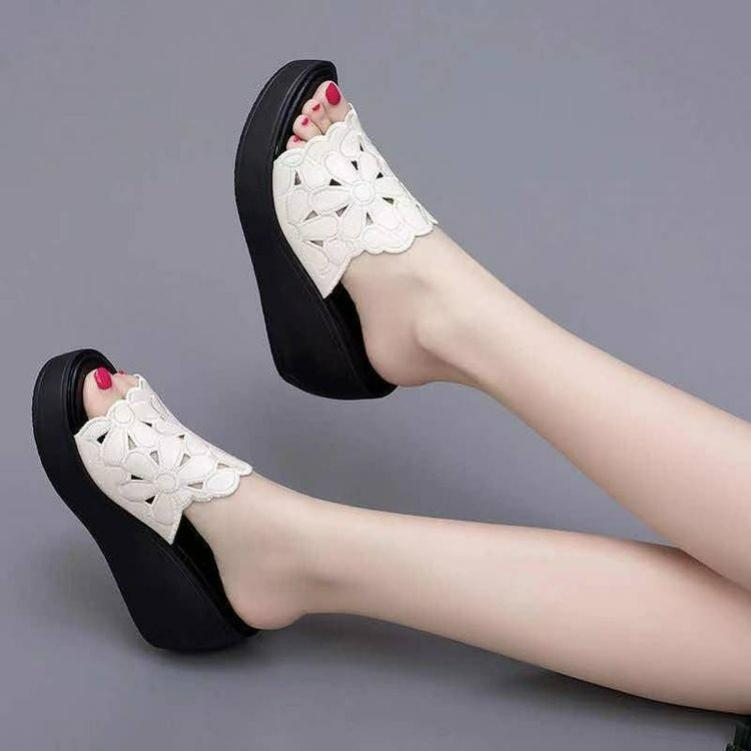 Wedge-heeled Slippers Women's Summer Fashion Hollow Fish Mouth Sandals Thick-soled Open-toed Slippers Women