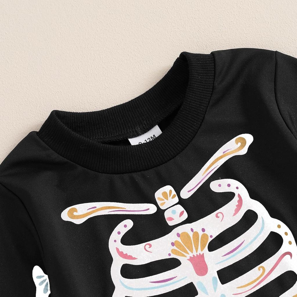Toddler Boy Skeleton Outfits Crew Neck Long Sleeve Pullover Sweatshirt Pants Baby Infant Halloween Outfits