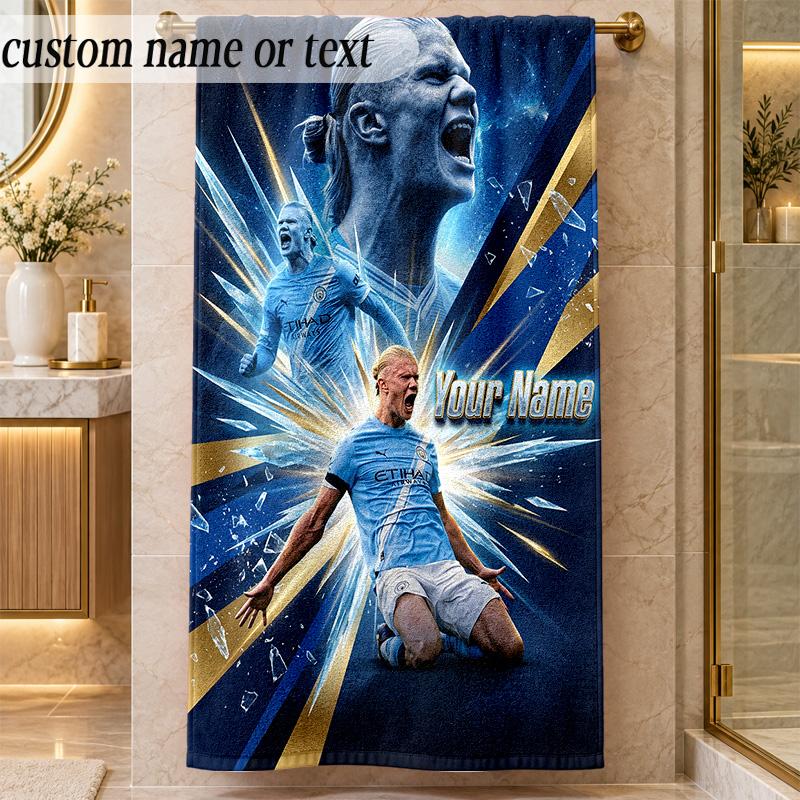 Beach TowelErling Haaland Custom Name Text Personalized Soft Towel for Beach Pool Indoor Home Decor Gift