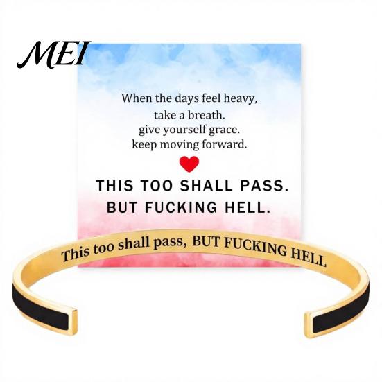 Bracciale Promemoria Resilienza Questo Passerà Anche Questo Bracciale a Manetta con Mantra, Messaggio Nascosto Inciso Elegante Accessorio di Incoraggiamento Ispirazionale