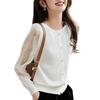 Spring and summer knitted splicing chiffon long-sleeved shirt top shirt
