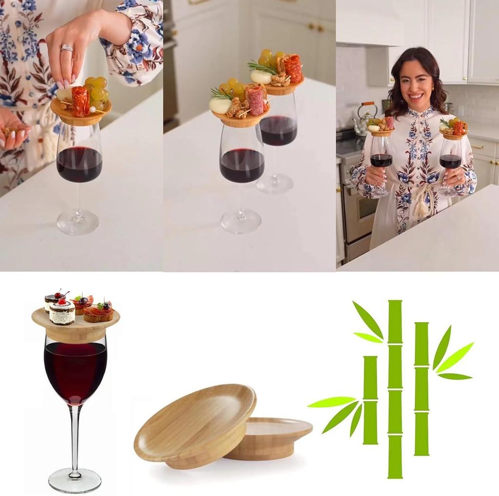 1Pcs Bamboo and Wood Red Wine Cup Lid Candle Cup Lid Wine Glass Charcuterie Topper Cooked Food Board Wooden Red Wine Cup Coaster