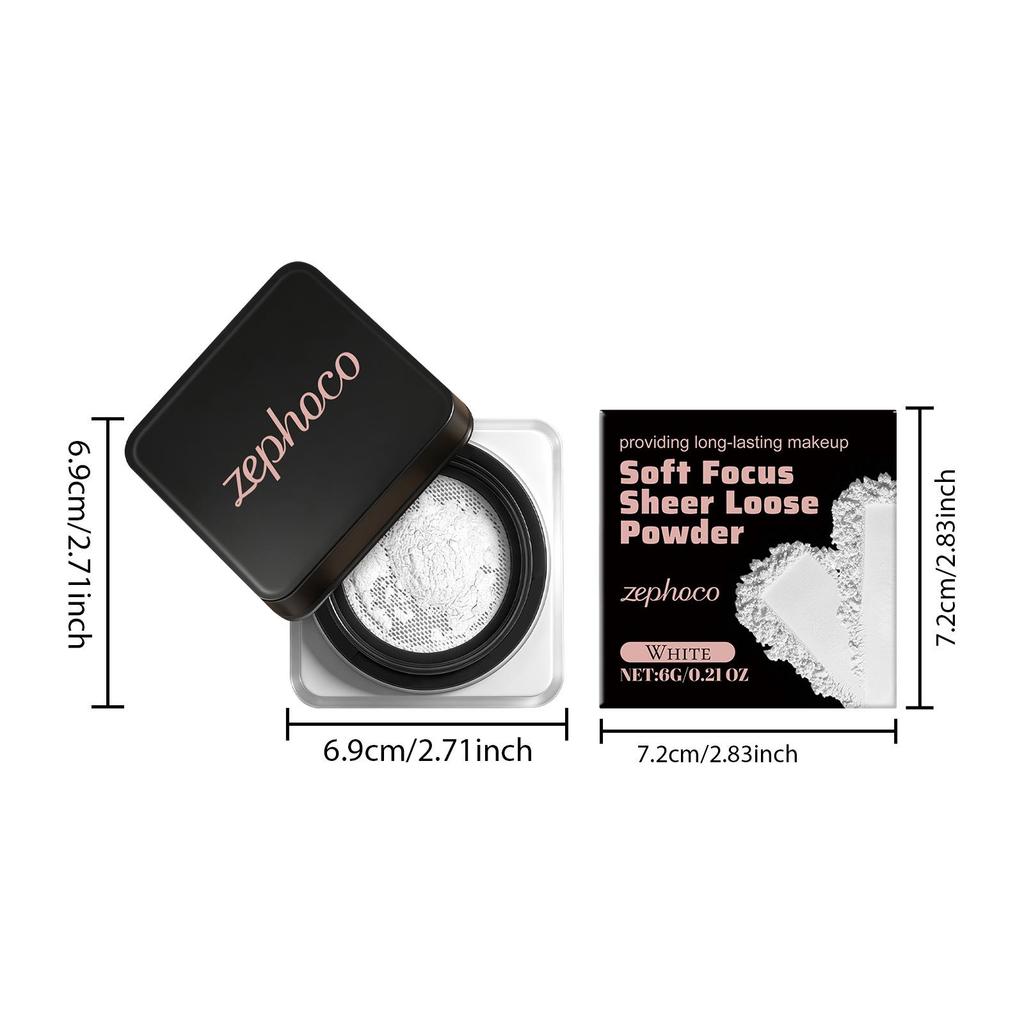 Zephoco White Matte Translucent Loose Powder: Natural, Long-Lasting, Lightweight, and Adherent for a Subtle Makeup Finish.