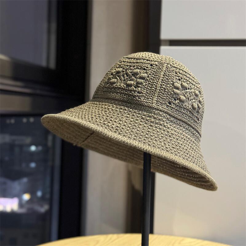 

Spring and summer new simple hollow-out knitted fisherman hat, casual women s sun protection large brim foldable breathable bucket hat Adult54-60Adjustable