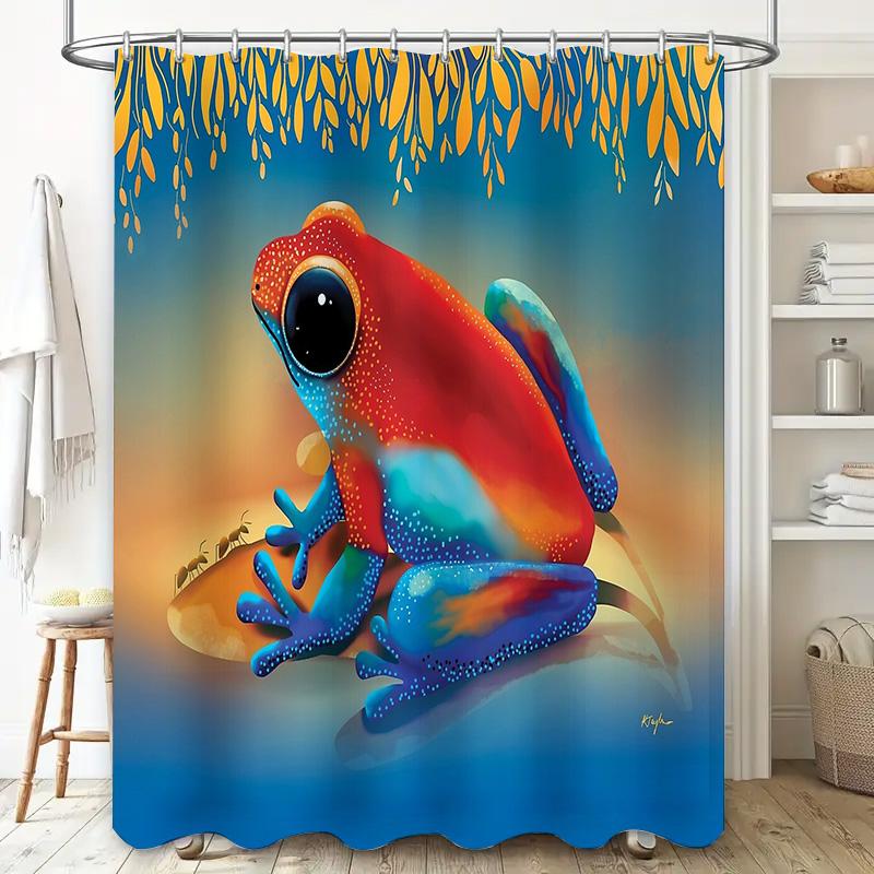 Frog Shower Curtain Cute Amphibian Bathroom Decor Nature Forest Wildlife Shower Liner Waterproof Home Textile