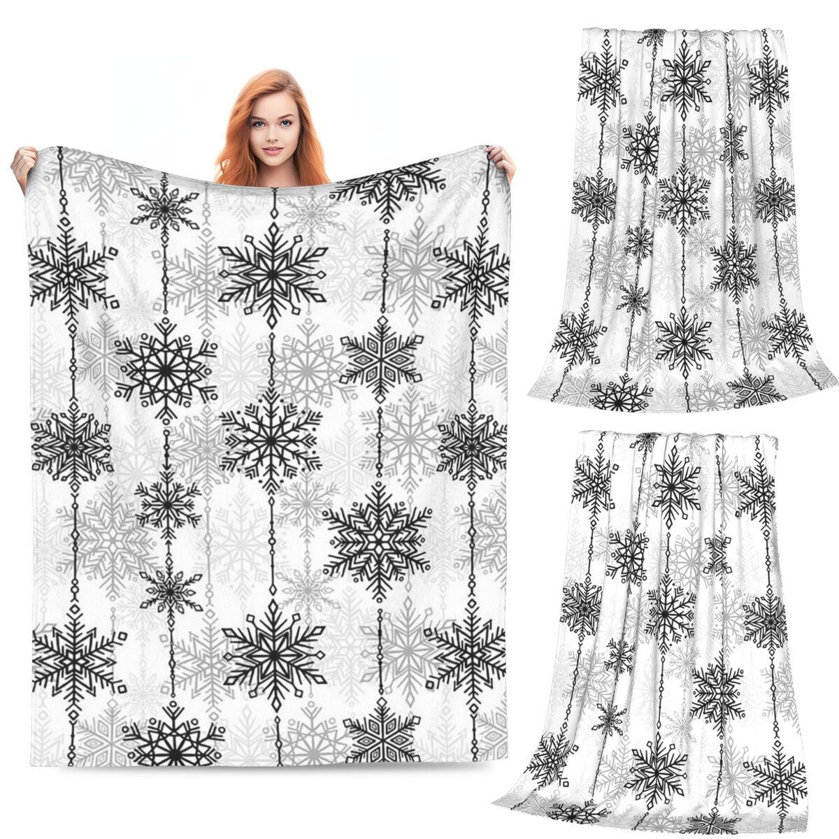 

Black And White Snowflake Christmas Blankets Soft Warm Flannel Throw Blanket Plush for Bed Living room Picnic Travel Home Couch 80x120cm