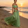 Foreign Trade Fashionable and Sexy Solid Color Neck Metal Decorative Tube Top Pleated Holiday Dress Long Dress Women