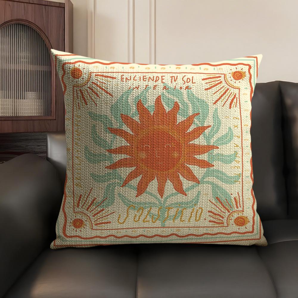 Cute Cartoon Flowers Fashion Art Cushion Cover Natural Linen Organic Fabric DoubleSided Printing Sofa Home Decor Pillow Case