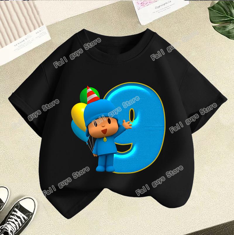 Maglietta Serie di Compleanno di Pocoyo Merch Cartoni Animati T-shirt a Manica Corta Vestiti Estivi Carini Girocollo Top Casual Regalo