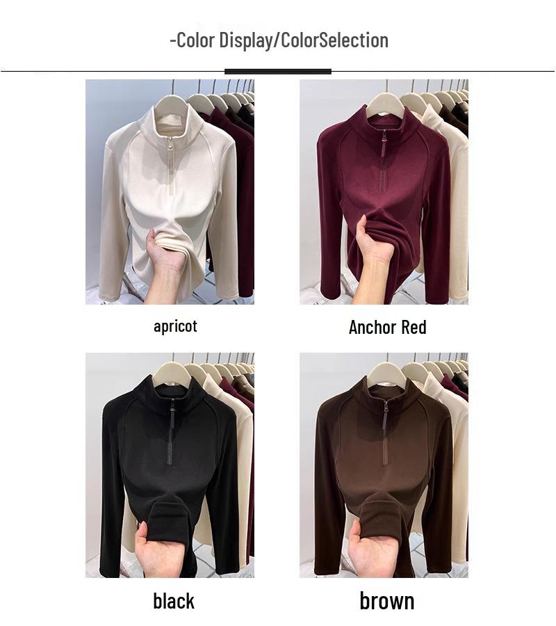 Women's Thickened Double-Sided Fleece Half-Zip Sweatshirt for Autumn and Winter