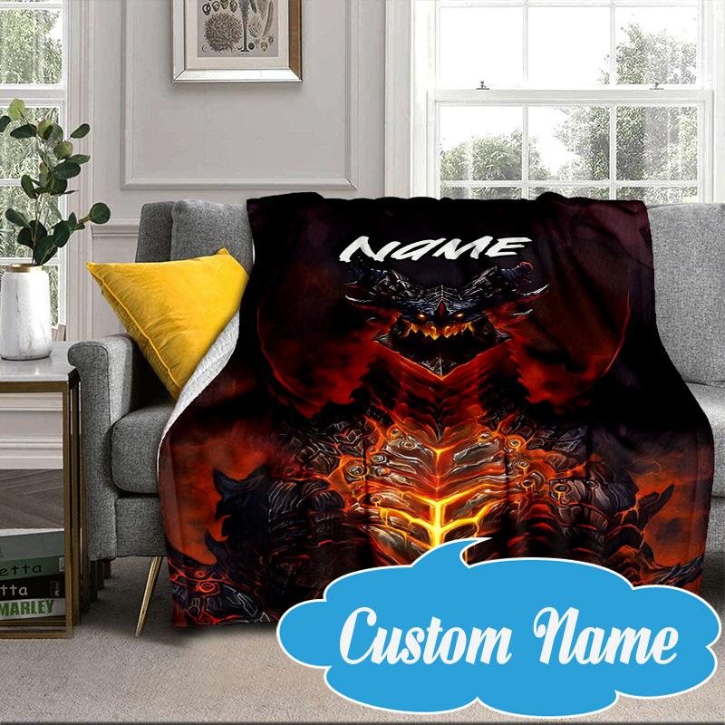 Custom Name Dark Kingdom's Rise Warcraft Blanket Bed Sofa Blanket Flannel Blanket for Camping, Hiking, Picnic Essentials,gift for Fan Family