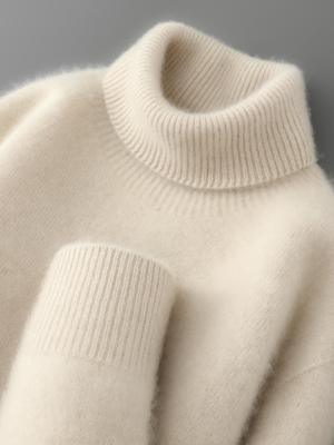 Suéter Grueso de Cachemira 100% Lana de Cuello Alto para Hombre – Otoño/Invierno de Manga Larga de Punto Holgado Capa Base