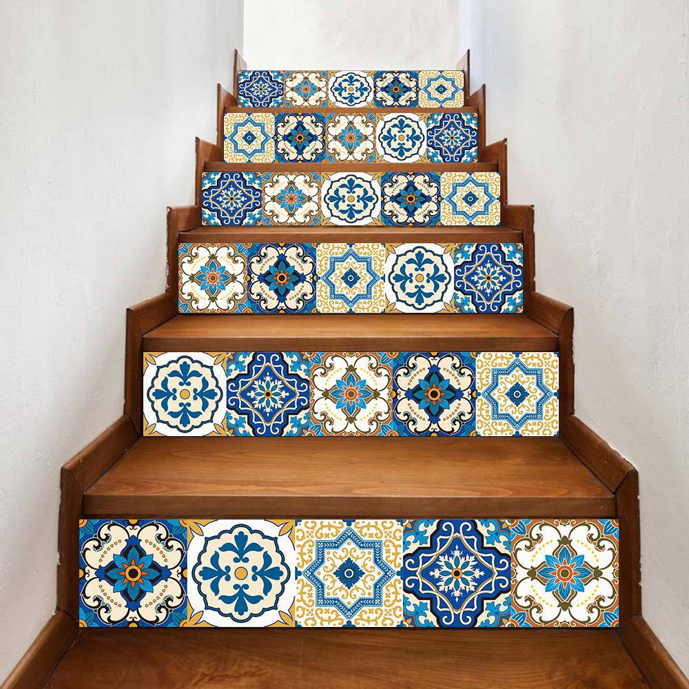 Creative Tile Self-Adhesive Staircase Sticker, Living Room Diy Decoration Home Waterproof And Anti-Fouling Wall Sticker 6 Pieces