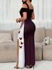 2025 Elegant Off-Shoulder Butterfly Print Color Block Dress for Women